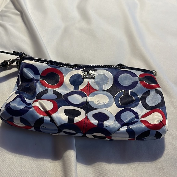 Blue multi monogrammed Coach wallet wristlet used a few times - Picture 2 of 7